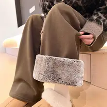 ブラウンコーデュロイワイドパンツ【冬用・フリース裏地・保温タイプ】（セットアップ対応）