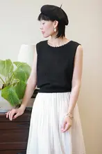 和紙風のコットンニットノースリーブトップス【フランス風・花柄・ラウンドネック・薄手】（セットアップ対応）