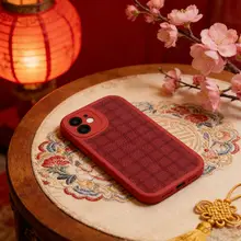 星柄リボンチェックデザイン赤色アート風スマホケース【Apple対応・シリコン素材】
