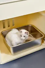 大容量ステンレス製オープンキャットトイレ【防飛び散り・メインクーン対応・猫砂用】