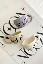 マグカップ 長柄ハンドル アルファベットデザイン ハンドメイド かわいい 家庭用 コーヒー おしゃれ