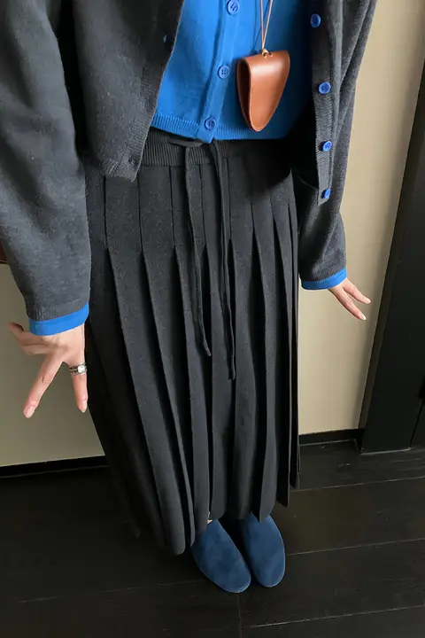 春用ハイウエストニットスカート【百褶デザイン・Aライン・女性用】