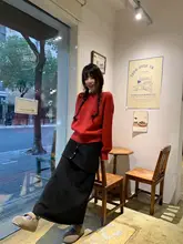 カジュアルニットミディスカート【韓国風・デザイン・透け感なし】（セットアップ対応）