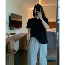 黒白の半袖コットンTシャツ【レディース・ゆったり・無地デザイン】