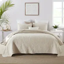 両面使用可能な純綿刺繍軽奢キルト布団カバー3点セット【シンプルデザイン・厚手・畳用】