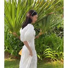 白色ワンショルダーエレガントビーチドレス【長袖・フレンチスタイル・リゾート用】（セットアップ対応）