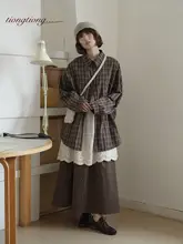長袖シャツ レトロ チェック柄 【レディース・フィット・ゆったりしたシルエット】