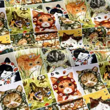猫頭デザインの純綿生地【デジタル印刷・ハンドメイド・ブックカバー・バッグ】