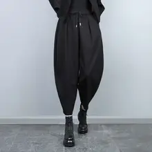 した着心地の9分丈ルーズパンツ【ハーレムスタイル・秋用・黒】