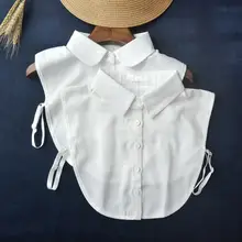幅広いスタイルに合う！女性用フェイクカラーシャツ【秋冬向け・ホワイト・尖った襟・クルーネック】