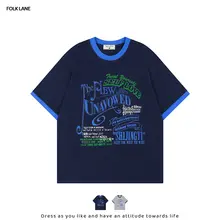 アメリカンヴィンテージ風カラーコンビネーションプリント半袖Tシャツ【ユニセックス・コットン製・学院風】（セットアップ対応）