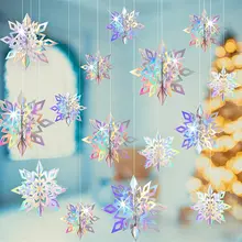 3D立体ペーパースノーフレーク装飾【クリスマス・空中吊り下げ用・ロマンティックデザイン】