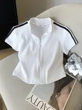 スポーティなデザイン！ジップ付き短袖Tシャツ【夏用・色分けデザイン・女性用】