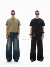 半袖Tシャツ メンズ チェーン付き ウォッシュ加工 ヴィンテージ ルーズ カジュアル ストリート 夏 「JHYQ」