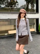 麻花柄のポロ襟カーディガン【ベージュ・女性用・体型カバー】（セットアップ対応）