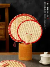 夏用 手作り編み古典スタイル 大型麦わら扇子【子供用・持ち運び便利・草編み素材】