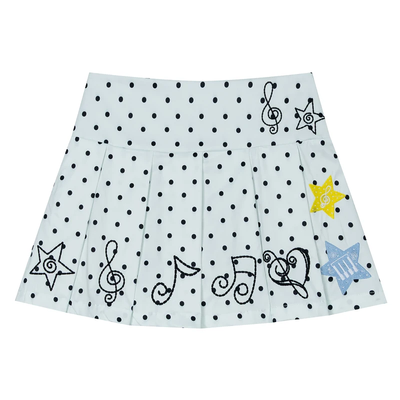 ドットスカートを夏に着るなら、どう選ぶ？美式風の音符刺繍プリーツスカートがおすすめの理由