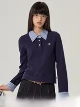 カラーコンビネーションの長袖Tシャツ【春季・リトロ・フィット感あり・ショート丈】（セットアップ対応）