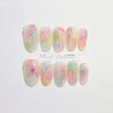手染めグラデーションデザインの立体水彩ネイル【高品質パール仕上げ】（セットアップ対応）