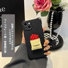 iPhone 15 Pro用 立体トマト型スタンドカバー【調節可能なストラップ・全周保護・防振】