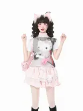 ドット柄リボンデザインの夏用ショートスリーブTシャツ【女性用・ストレートシルエット】