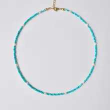 美しいトルコ石と真珠のネックレス【新中式・ロックボーンスタイル】