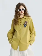 ゆったりとしたクマのぬいぐるみデザインのイエローシャツ【春秋用・コットン製】