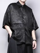 シャツ メンズ 半袖 ジャカード アシンメトリー ドレープ感 防シワ ルーズ オーバーサイズ ダークテイスト 春夏