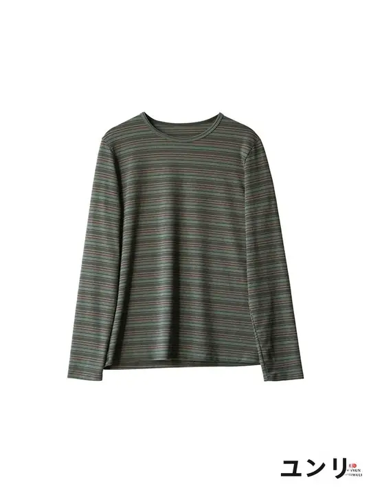 穴あけ不要 おしゃれなレトロデザインの長袖ニットTシャツ【柔らかい通気性・フィット】