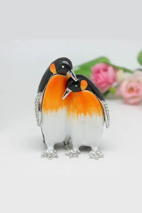 エナメル工芸の合金製ペンギン装飾ボックス【クリエイティブなカップル向け・デスク用インテリア】