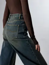 Bymolycho ヴィンテージハイウエストデニムパンツ【秋冬用・ゆったり・フレア・ロング丈】