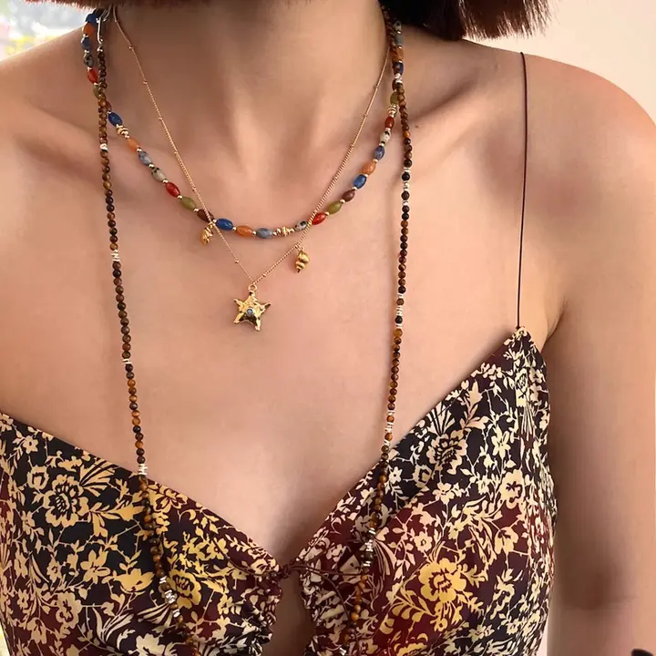 海洋テーマのカラフルなネックレス【ターコイズ・海星・アゲート】（セットアップ対応）