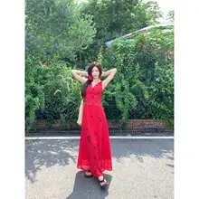 レトロなグリーンの花柄キャミワンピース【春夏・ウエストフィット・デザイン】（セットアップ対応）