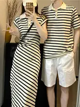 フランス風カップルコーデ夏用ワンピース＆ポロシャツ【個性的なデザイン・インスタ映え】（セットアップ対応）
