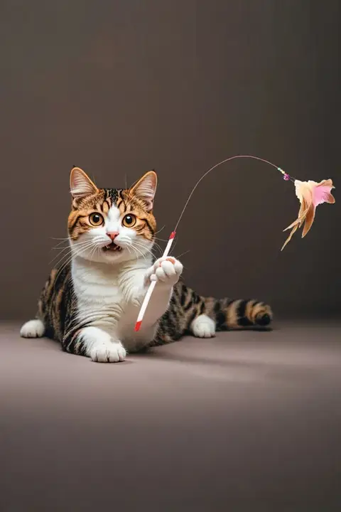 耐噛性おもちゃ 鈴付きフェザー付き猫じゃらし【スチールロッド・ペット用】