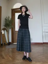 コットンチェックAライン中長型スカート【夏用・シンプル・体型カバー】