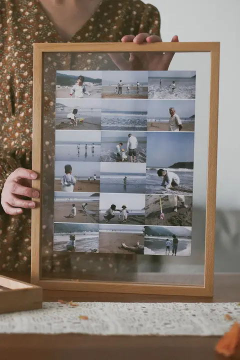 然家 シンプル木製フォトフレーム【透明・中空・A3サイズ・家族写真展示用】