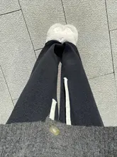 深灰色の糯米風カジュアルパンツ【秋冬用・ハイウエスト・ゆったり・ワイドレッグ】（セットアップ対応）