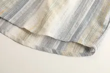 フレンチ風レトロストライプデザインのコットンリネン長袖ブラウス【ゆったりとしたシルエット】