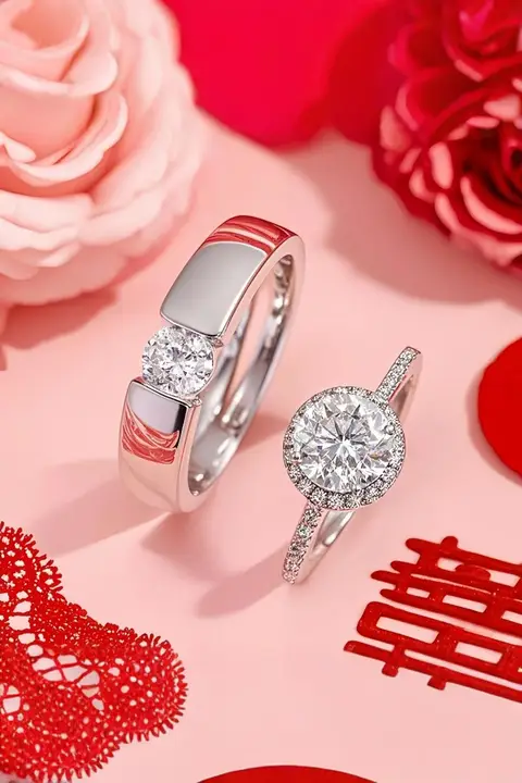 大きなデザインの婚約指輪風カップル用リング【結婚式・代用品】