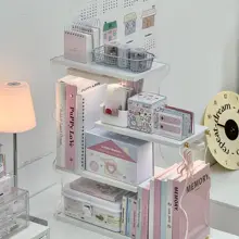 アクリル製 デスク上収納ラック【多段式・文具収納・強化タイプ】