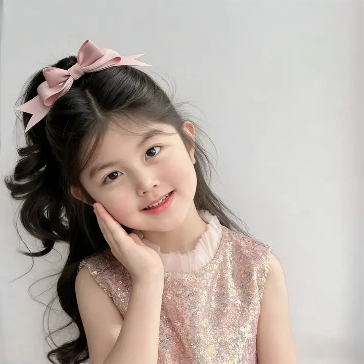 子供用 ベルベット製 赤いリボンのヘアクリップ【秋冬・クリスマス・プリンセススタイル】