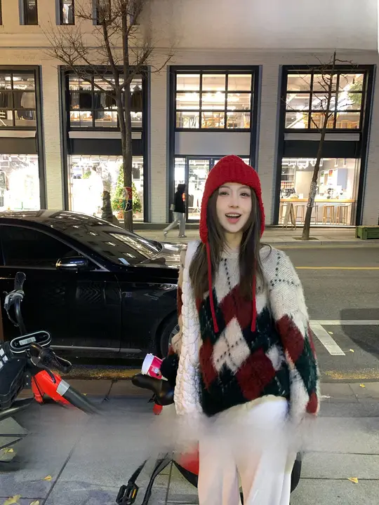 MLS  厚手保温ダイヤモンドパターンニットセーター【春用・レトロ・ゆったりフィット】