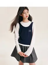 Tシャツ キッズ ガールズ 長袖 フェイクレイヤード リヨセル スクール風 インナー 春秋「BarryBanny」