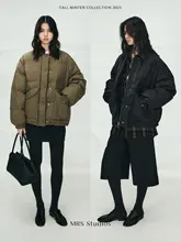 MRS Studios 90年代風 ダウンジャケット【白鹅绒・ショート・ラムレザー襟】