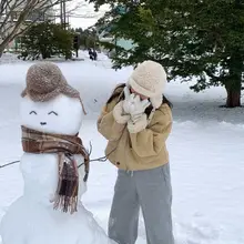 白色の二重毛皮耳あて帽子【防寒・暖かい・レディース・雪の日用】
