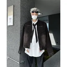 水洗復古風 メンズデニムジャケット【春秋用・立ち襟・クールなデザイン・肩パッド付き・フィット】