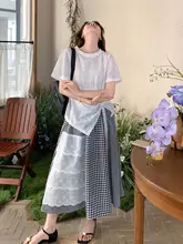夏にぴったりのファッションセットアップスカート【不規則デザイン・レース切替・チェック柄・トップス付き】（セットアップ対応）