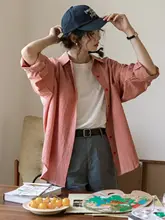 春季の新作！チェック柄ポロカラーシャツ【レディース・ルーズフィット・長袖・カジュアル】