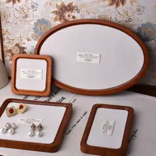 実木製 ヴィンテージデザインの宝石トレイ【麻布仕上げ・ネックレス・リング用ディスプレイ】
